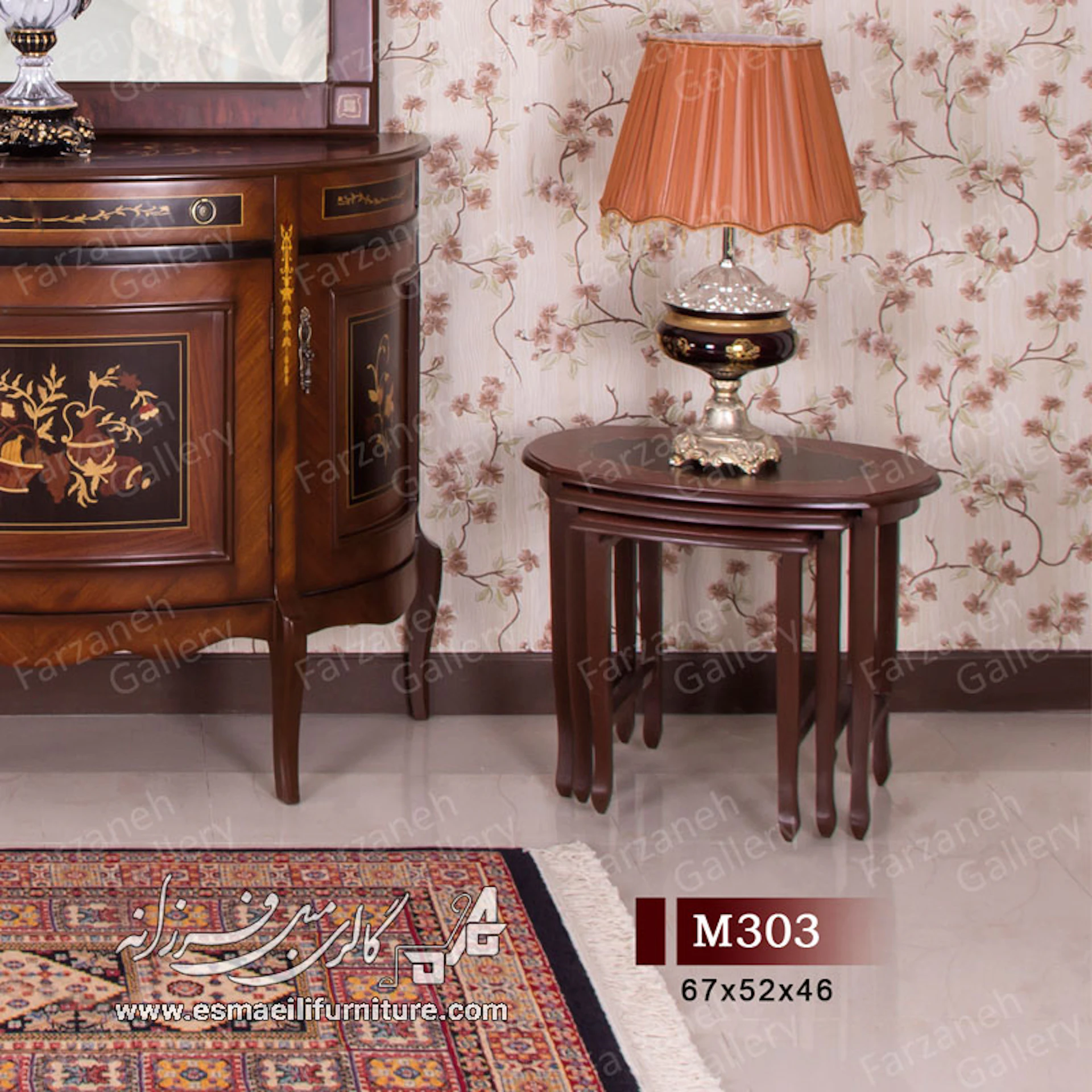 میز عسلی چهار پارچه بیضی مدل ۳۰۳ طرح معرق